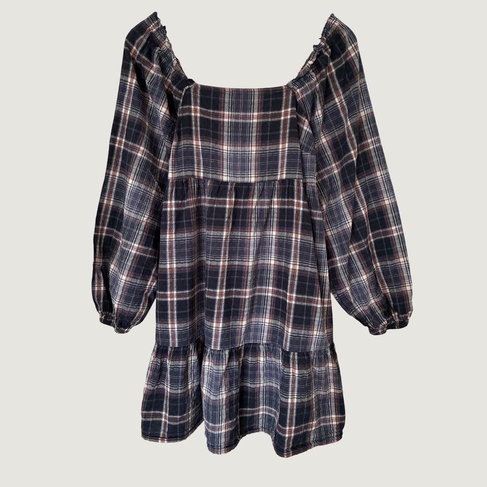 Universal Thread Plaid Mini Dress Navy Brown Dark Academia Smocked Tiered M